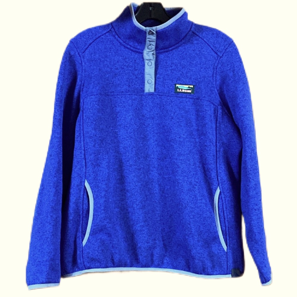 ⭐️2/$10 LL Bean Fleece Popover Sweatshirt 1/2 Button Kangaroo Pocket Med Petite